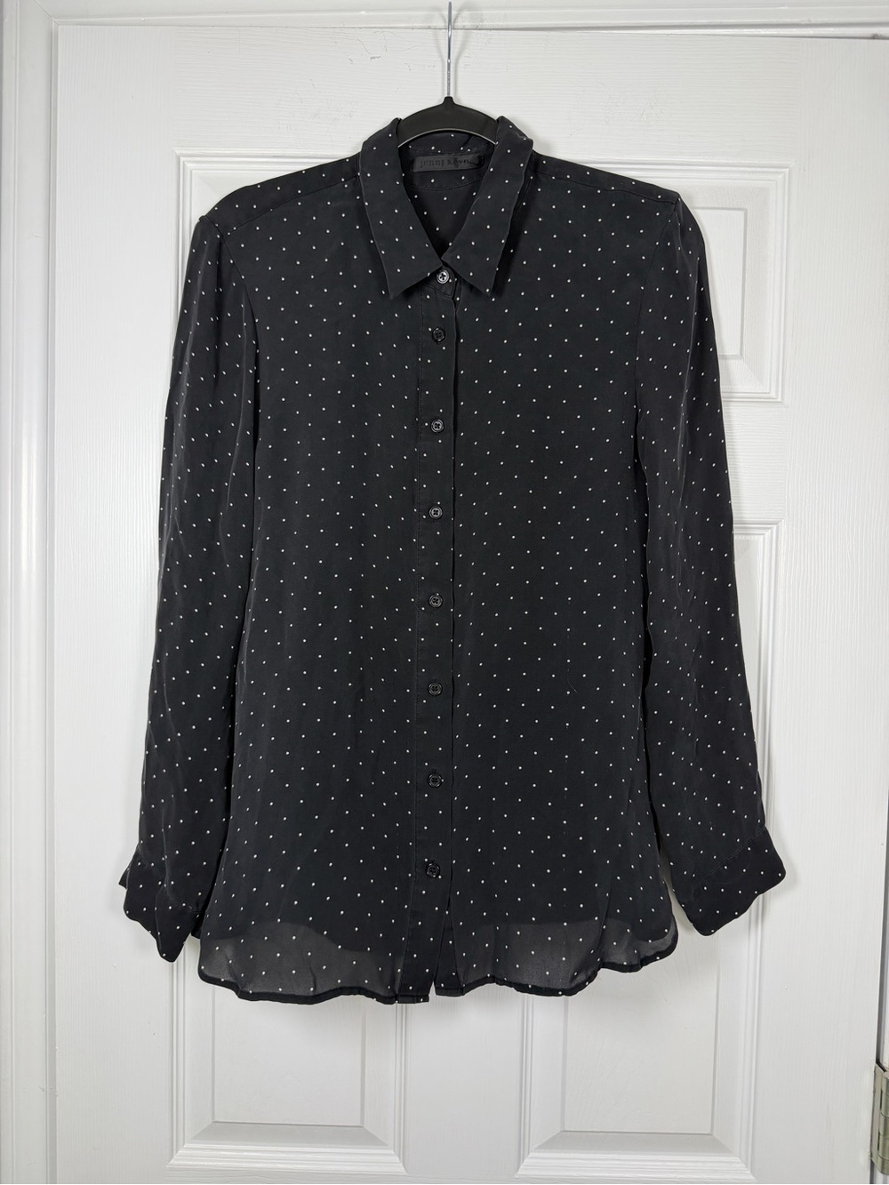 Jenni Kayne Size L • Black Polka Dot Silk Shirt Long Sleeve Top.